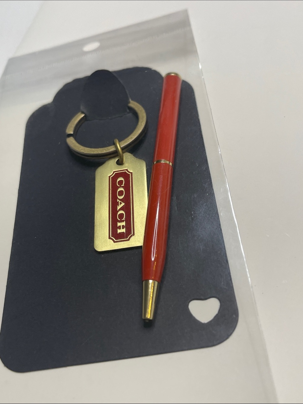 COACH Red Enamel Tag Key Ring - Brass Finish and Coach Pen - Picture 6 of 6